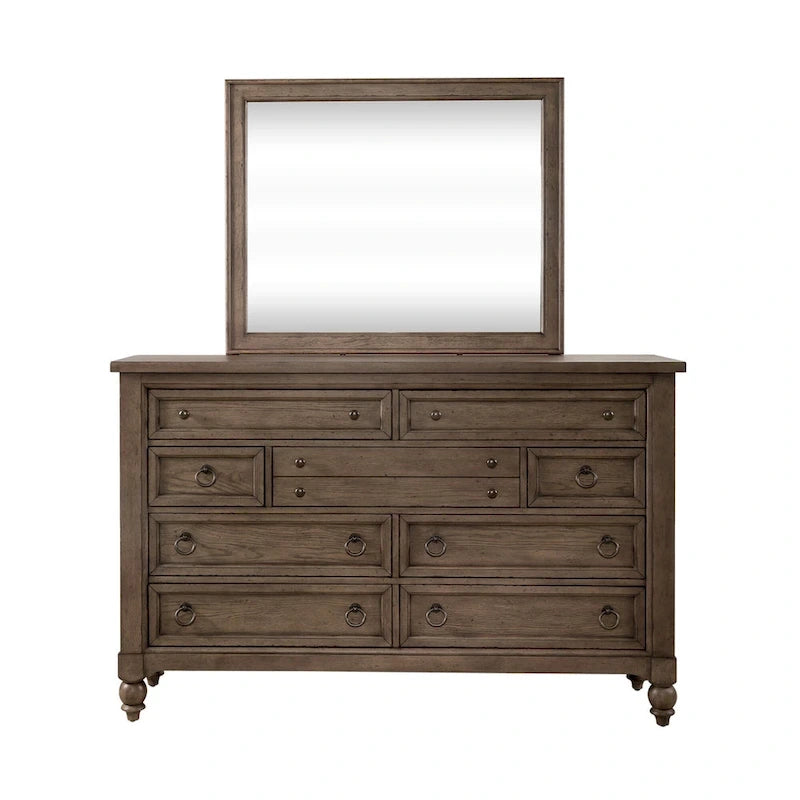 Set letto imbottito Dusty Taupe, cassettiera e specchio – Queen/King, per 2 persone