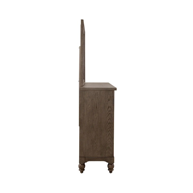 Set letto imbottito Dusty Taupe, cassettiera e specchio – Queen/King, per 2 persone