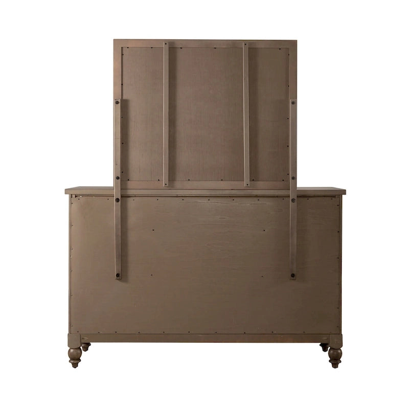 Set letto imbottito Dusty Taupe, cassettiera e specchio – Queen/King, per 2 persone