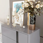Cassettiera in legno grigio a 5 cassetti con gambe metalliche regolabili – Montaggio da 1 persona