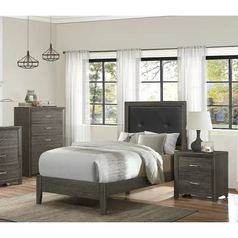 Set Camera da Letto 3 Pezzi Grigio Scuro (Letto + Cassettiera + Comodino) – Per 1-2 Persone
