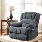 Poltrona reclinabile elettrica in ciniglia blu-grigio / beige / marrone scuro, seduta singola