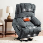 Poltrona reclinabile elettrica in ciniglia blu-grigio / beige / marrone scuro, seduta singola