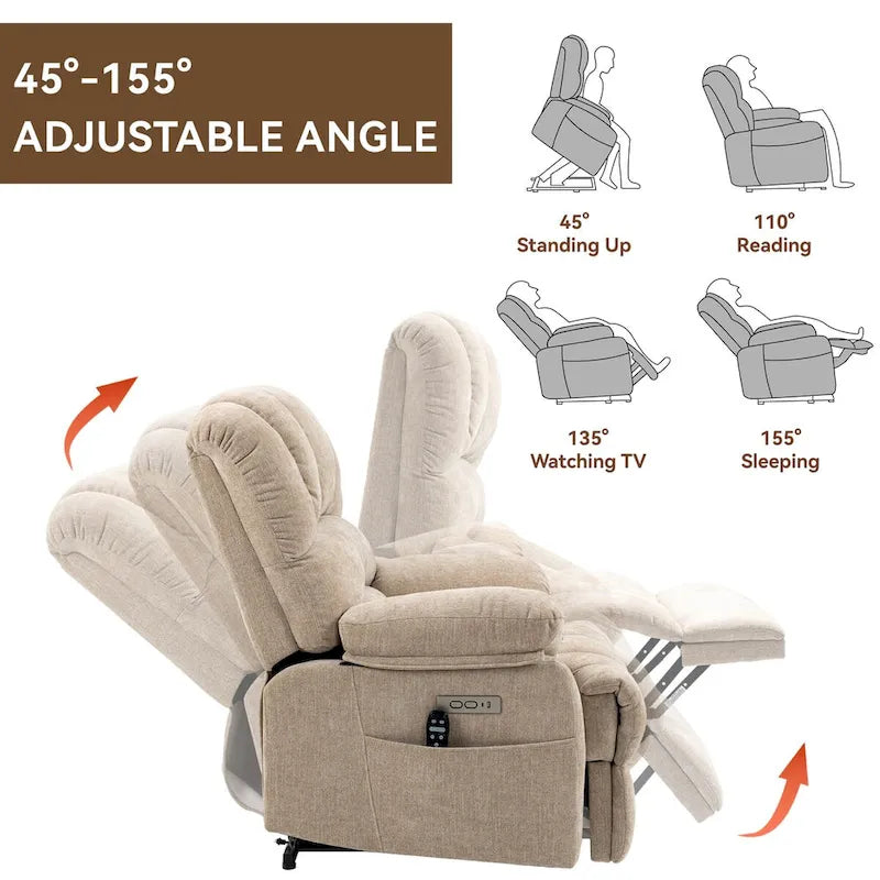 Poltrona reclinabile elettrica in ciniglia blu-grigio / beige / marrone scuro, seduta singola
