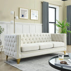 Divano Chesterfield in velluto, 3 posti trapuntato con gambe in metallo (Nero / Grigio / Beige)