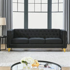 Divano Chesterfield in velluto, 3 posti trapuntato con gambe in metallo (Nero / Grigio / Beige)