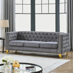 Divano Chesterfield in velluto, 3 posti trapuntato con gambe in metallo (Nero / Grigio / Beige)