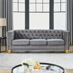 Divano Chesterfield in velluto, 3 posti trapuntato con gambe in metallo (Nero / Grigio / Beige)