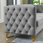 Divano Chesterfield in velluto, 3 posti trapuntato con gambe in metallo (Nero / Grigio / Beige)