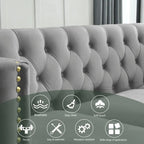 Divano Chesterfield in velluto, 3 posti trapuntato con gambe in metallo (Nero / Grigio / Beige)