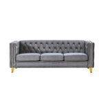 Divano Chesterfield in velluto, 3 posti trapuntato con gambe in metallo (Nero / Grigio / Beige)
