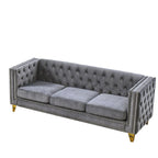 Divano Chesterfield in velluto, 3 posti trapuntato con gambe in metallo (Nero / Grigio / Beige)