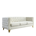 Divano Chesterfield in velluto, 3 posti trapuntato con gambe in metallo (Nero / Grigio / Beige)