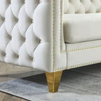 Divano Chesterfield in velluto, 3 posti trapuntato con gambe in metallo (Nero / Grigio / Beige)