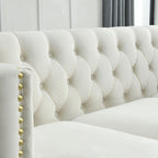 Divano Chesterfield in velluto, 3 posti trapuntato con gambe in metallo (Nero / Grigio / Beige)