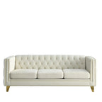Divano Chesterfield in velluto, 3 posti trapuntato con gambe in metallo (Nero / Grigio / Beige)