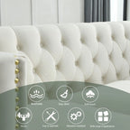 Divano Chesterfield in velluto, 3 posti trapuntato con gambe in metallo (Nero / Grigio / Beige)