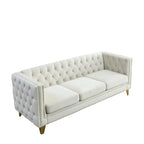 Divano Chesterfield in velluto, 3 posti trapuntato con gambe in metallo (Nero / Grigio / Beige)