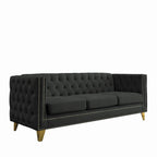 Divano Chesterfield in velluto, 3 posti trapuntato con gambe in metallo (Nero / Grigio / Beige)