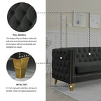 Divano Chesterfield in velluto, 3 posti trapuntato con gambe in metallo (Nero / Grigio / Beige)