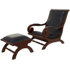Poltrona da salotto tradizionale in pelle marrone scuro/marrone/nera con pouf – 1 posto
