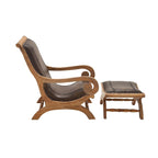 Poltrona da salotto tradizionale in pelle marrone scuro/marrone/nera con pouf – 1 posto