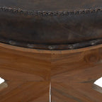 Poltrona da salotto tradizionale in pelle marrone scuro/marrone/nera con pouf – 1 posto