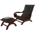 Poltrona da salotto tradizionale in pelle marrone scuro/marrone/nera con pouf – 1 posto