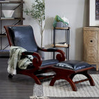 Poltrona da salotto tradizionale in pelle marrone scuro/marrone/nera con pouf – 1 posto
