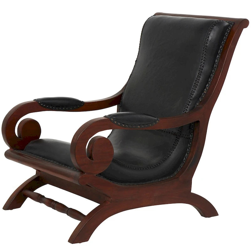 Poltrona da salotto tradizionale in pelle marrone scuro/marrone/nera con pouf – 1 posto