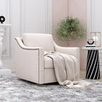 Poltrona girevole a barilotto accentata Fumo / Bianco / Grigio, Lino di cotone, Borchie in ottone, Gambe nere, Singola
