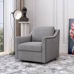 Poltrona girevole a barilotto accentata Fumo / Bianco / Grigio, Lino di cotone, Borchie in ottone, Gambe nere, Singola
