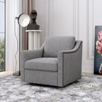 Poltrona girevole a barilotto accentata Fumo / Bianco / Grigio, Lino di cotone, Borchie in ottone, Gambe nere, Singola