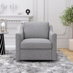 Poltrona girevole a barilotto accentata Fumo / Bianco / Grigio, Lino di cotone, Borchie in ottone, Gambe nere, Singola