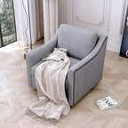 Poltrona girevole a barilotto accentata Fumo / Bianco / Grigio, Lino di cotone, Borchie in ottone, Gambe nere, Singola
