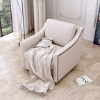 Poltrona girevole a barilotto accentata Fumo / Bianco / Grigio, Lino di cotone, Borchie in ottone, Gambe nere, Singola