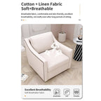 Poltrona girevole a barilotto accentata Fumo / Bianco / Grigio, Lino di cotone, Borchie in ottone, Gambe nere, Singola