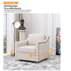 Poltrona girevole a barilotto accentata Fumo / Bianco / Grigio, Lino di cotone, Borchie in ottone, Gambe nere, Singola