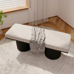Panca imbottita in bouclé grigio chiaro, gambe spesse nere, stile contemporaneo, 1 persona