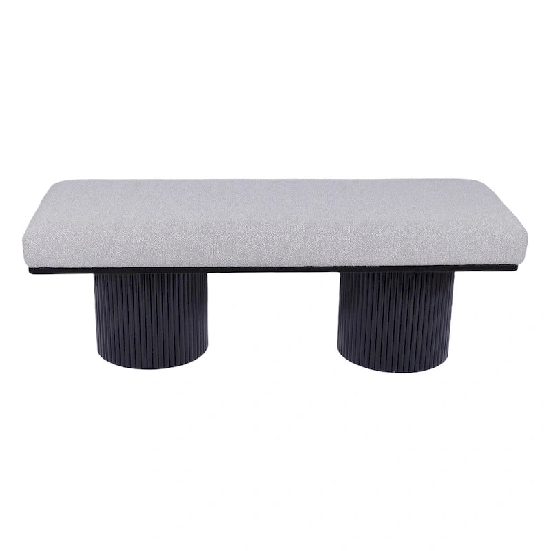 Panca imbottita in bouclé grigio chiaro, gambe spesse nere, stile contemporaneo, 1 persona