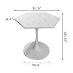 Tavolino da Caffè Esagonale Bianco Marmo & Nero, Piano in MDF + Gambe in Metallo, Posti a Sedere 2