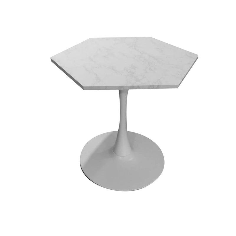 Tavolino da Caffè Esagonale Bianco Marmo & Nero, Piano in MDF + Gambe in Metallo, Posti a Sedere 2