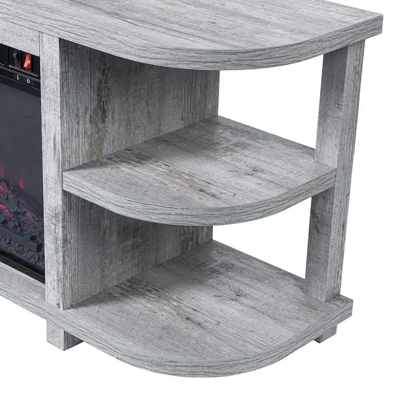 Mobile TV grigio con caminetto elettrico, 48", adatto per TV fino a 55"