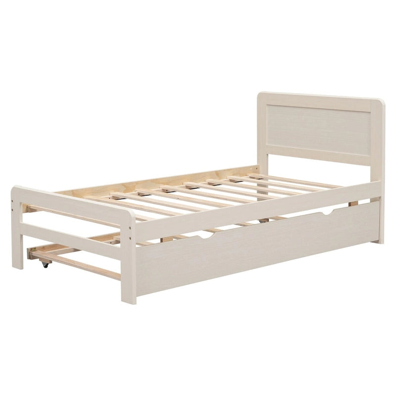 Letto a piattaforma singolo con letto estraibile – Grigio / Noce / Bianco Decapato, per 1-2 persone