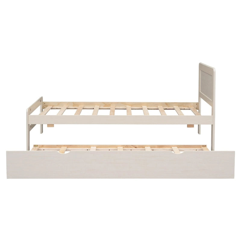 Letto a piattaforma singolo con letto estraibile – Grigio / Noce / Bianco Decapato, per 1-2 persone
