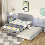 Letto a piattaforma singolo con letto estraibile – Grigio / Noce / Bianco Decapato, per 1-2 persone