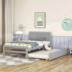 Letto a piattaforma singolo con letto estraibile – Grigio / Noce / Bianco Decapato, per 1-2 persone