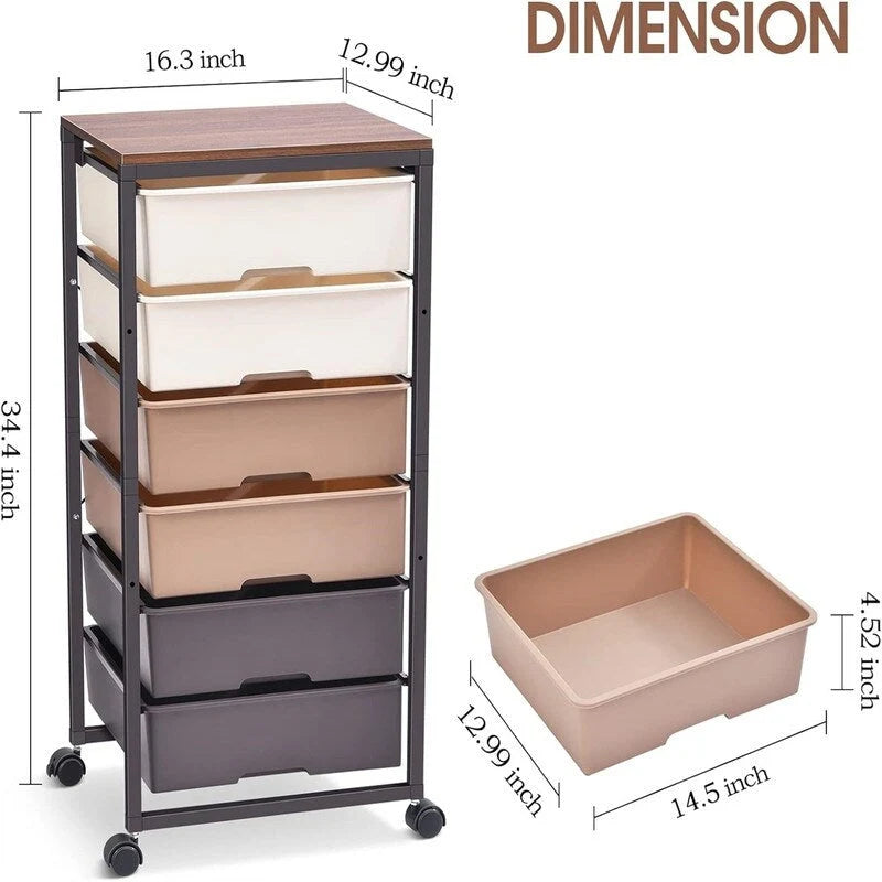 Carrello Portatutto a 6 Cassetti, Nero/Bianco/Marrone – Utente Singolo
