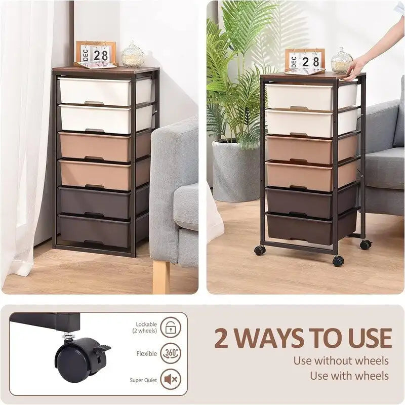Carrello Portatutto a 6 Cassetti, Nero/Bianco/Marrone – Utente Singolo