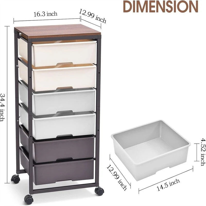 Carrello Portatutto a 6 Cassetti, Nero/Bianco/Marrone – Utente Singolo